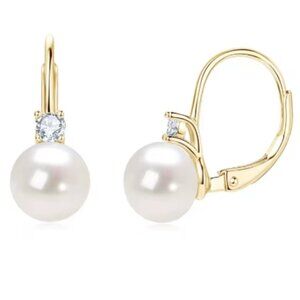 Freshwater Pearl & Moissanite Hoop Drop Earrings, Women's Gold Earrings, Jewelry